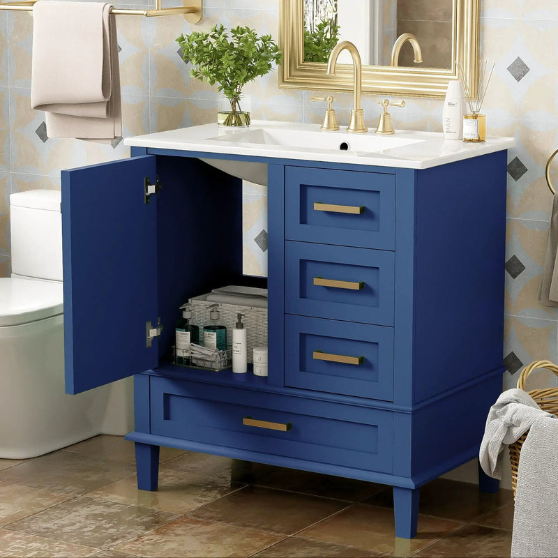 Bathroom Vanity, Modern Bathroom Cabinet With Sink Combo Set, Bathroom Storage Cabinet With A Soft Closing Door And 3 Drawers, Solid Wood Frame by HouseOfZazla