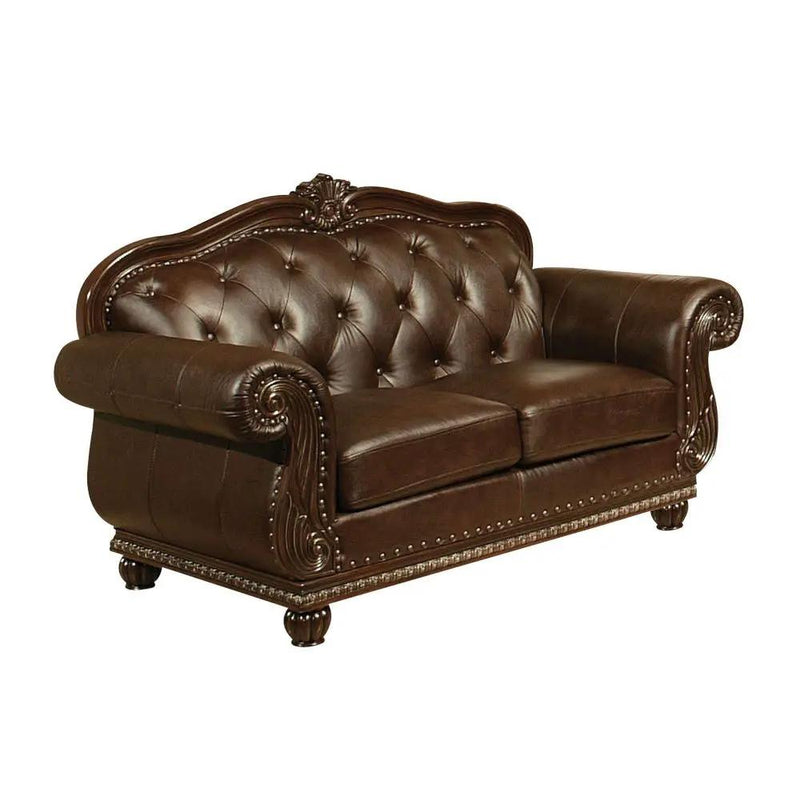 Anondale - Loveseat - Espresso Top Grain Leather Match & Cherry by Unique Piece Furniture