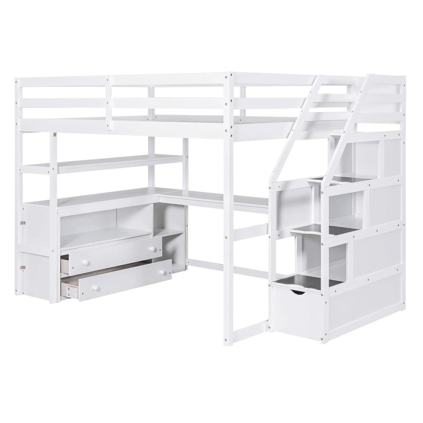 Loft Bed With Desk, Shelves, 2 Drawers, Storage Staircase by Unique Piece Furniture