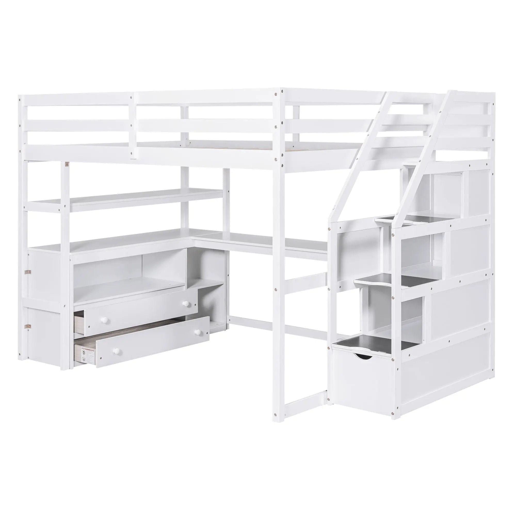 Loft Bed With Desk, Shelves, 2 Drawers, Storage Staircase by HouseOfZazla