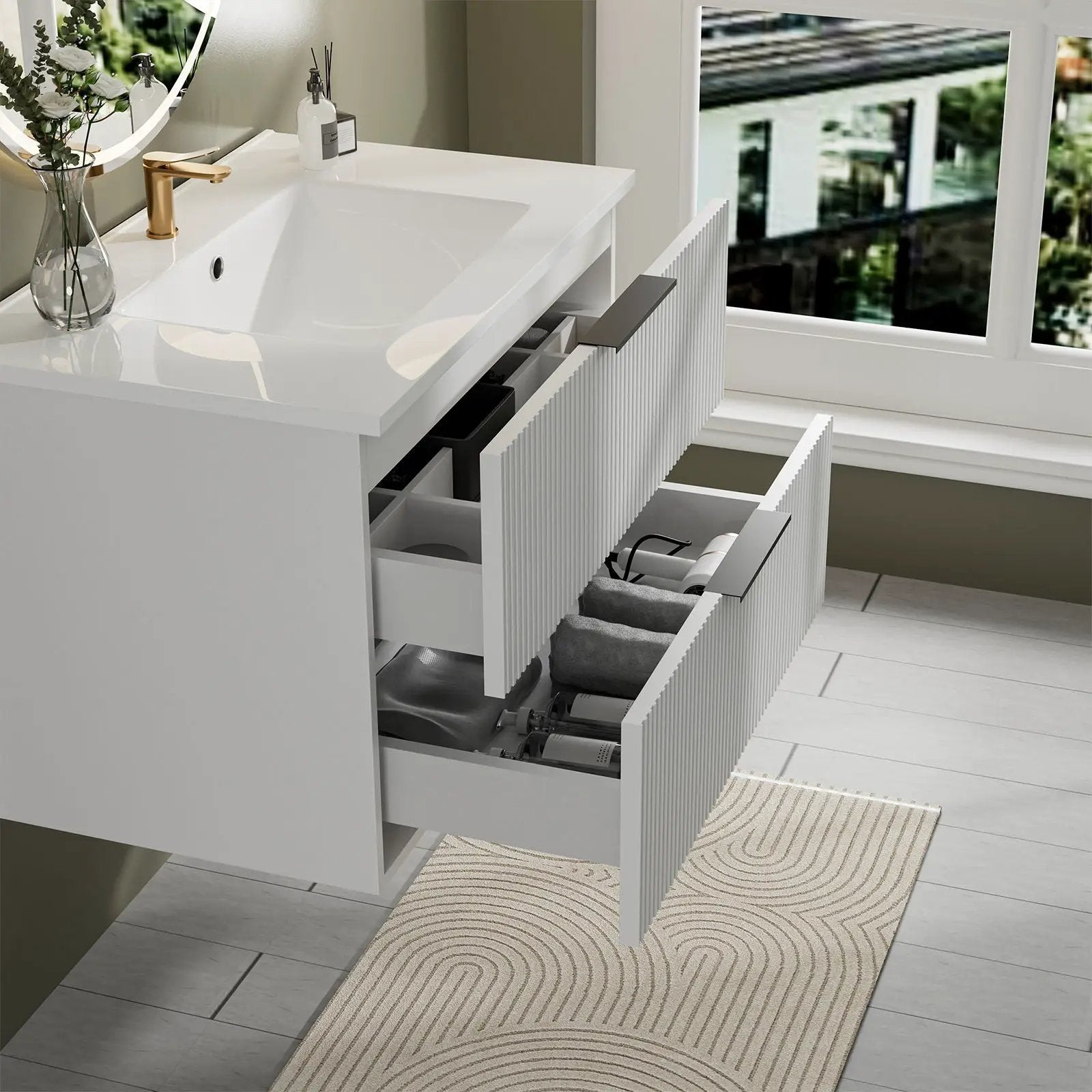 Modern Wall Mounted Floating Bathroom Vanity With Sink And Drawers by Unique Piece Furniture