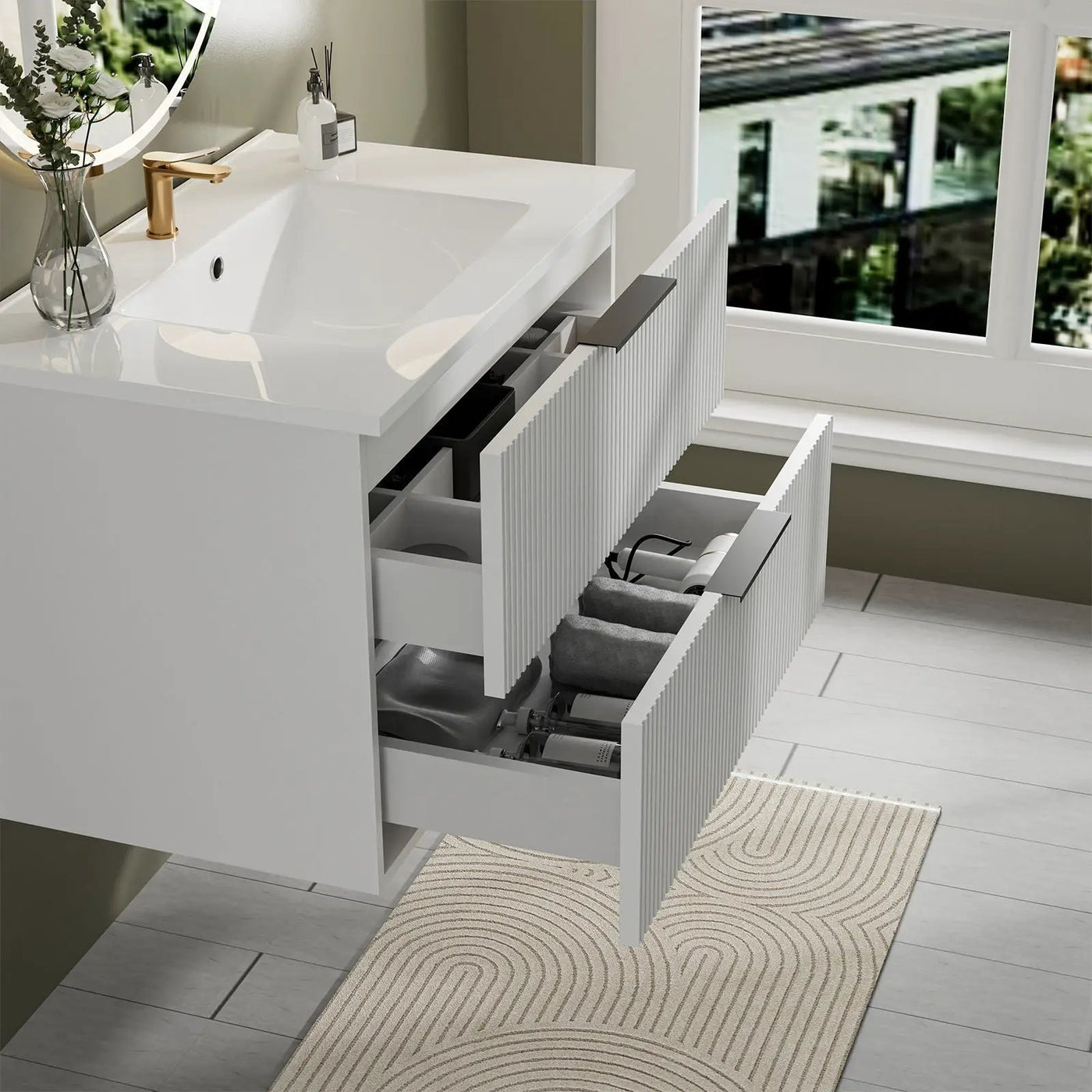 Modern Wall Mounted Floating Bathroom Vanity With Sink And Drawers by HouseOfZazla