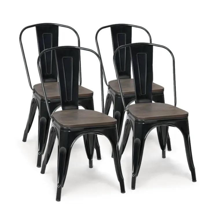 18 Inch Height Set of 4 Stackable Style Metal Wood Dining Chair by DirectDeals