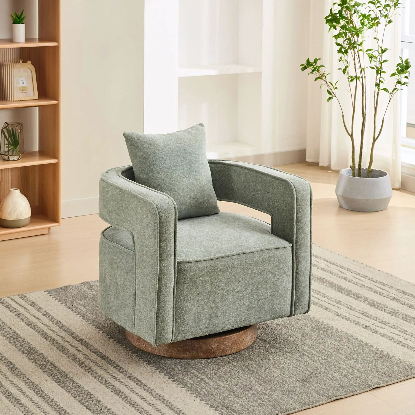 Swivel Accent Open Back Barrel Chair With Weathered Base by Unique Piece Furniture