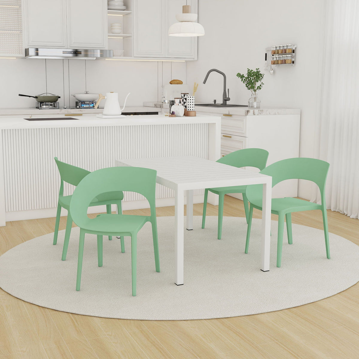 Modern Outdoor 4 Piece Dining Set with Ergonomic Chairs - Green or Orange, photo 5 of 8