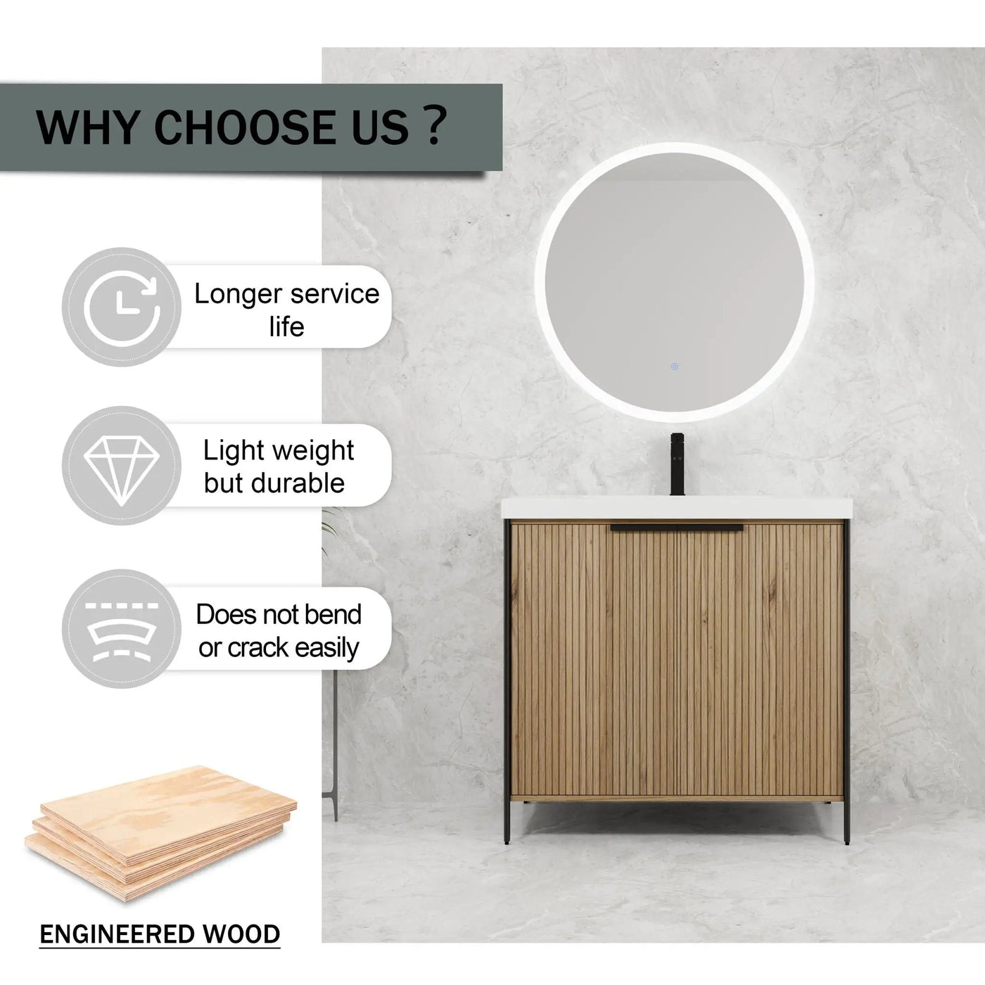 Modern Freestanding Bathroom Vanity With Resin Sink & Soft Close Cabinet Doors by HouseOfZazla