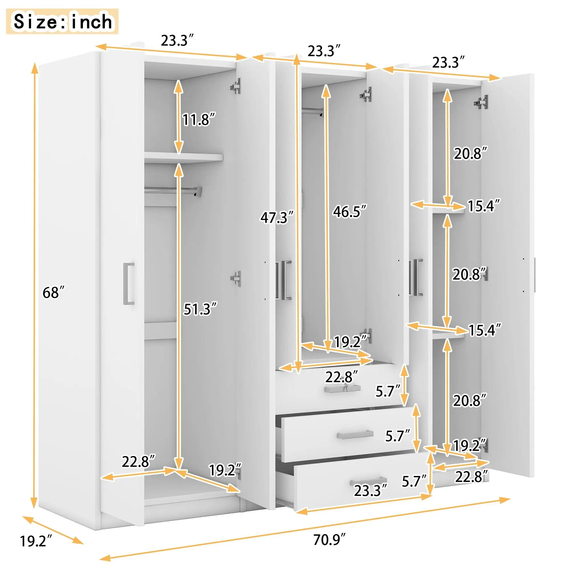 6 Doors Wardrobe Storage For Bedroom, With Big Drawers by HouseOfZazla