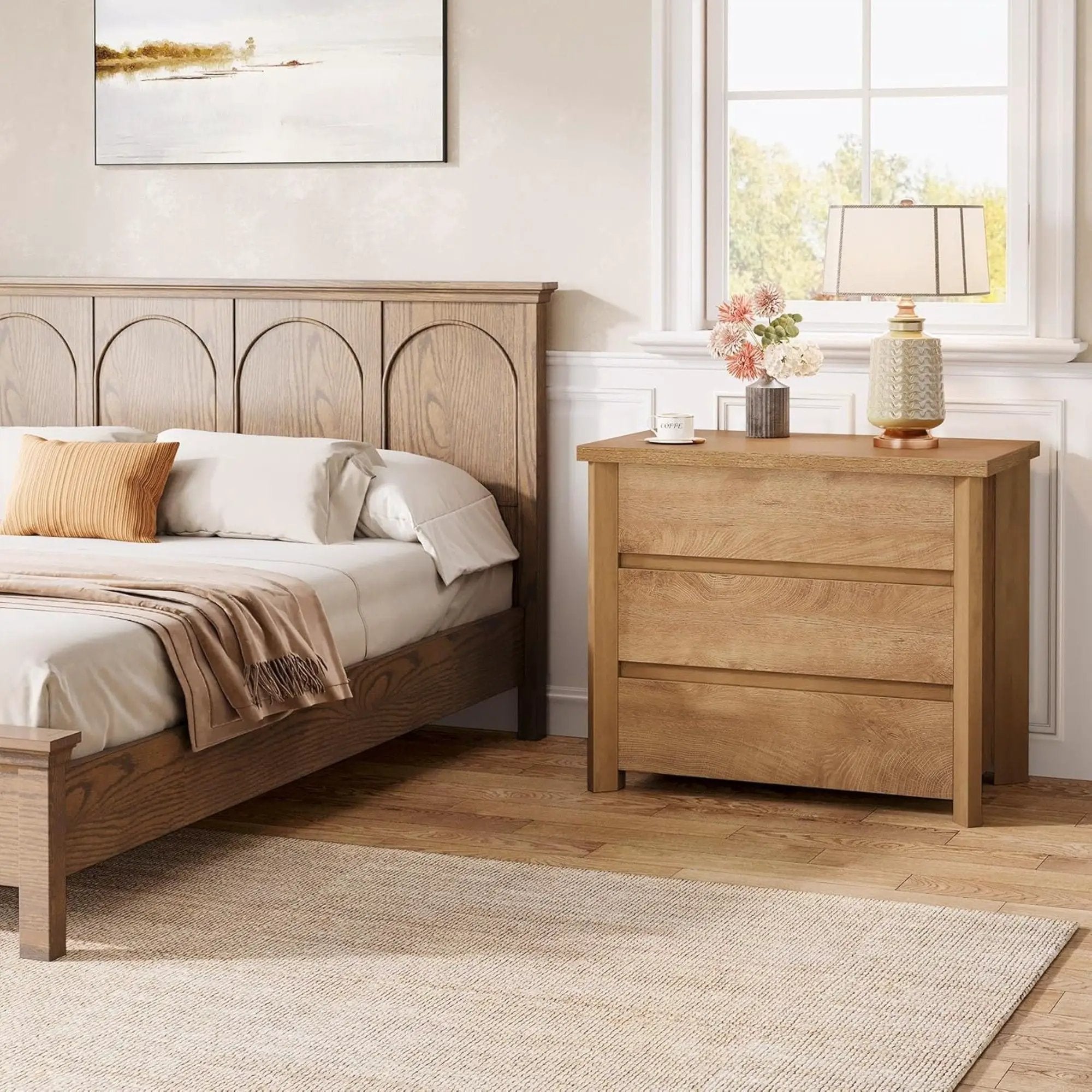 Nightstand With 3 Drawers, Bedside Table, Compact Storage - Brown by HouseOfZazla