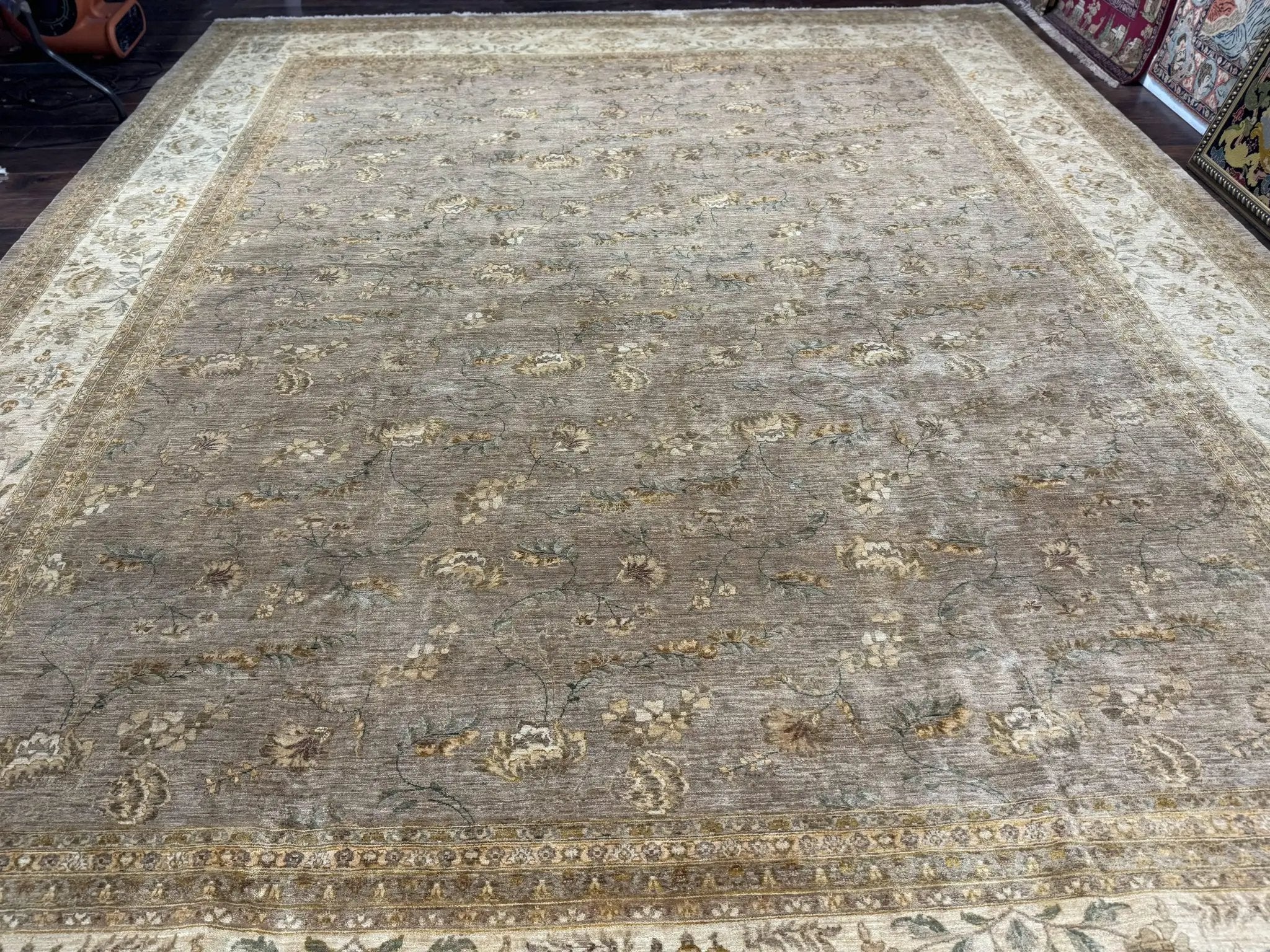 Palace Sized Rug 11x18, Handmade Wool Oversized Persian Carpet 11 x 18 ft, Gray-Taupe, Beige-Cream, Floral, Large Hand Knotted Area Rug by Jewel Rugs