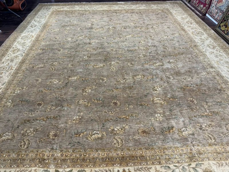 Palace Sized Rug 11x18, Handmade Wool Oversized Persian Carpet 11 x 18 ft, Gray-Taupe, Beige-Cream, Floral, Large Hand Knotted Area Rug by Jewel Rugs