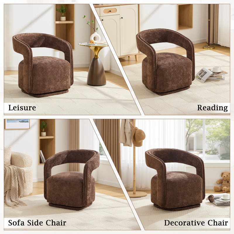 065-Chenille Fabric Swivel Accent Armchair, Comfy Barrel Leisure Chair With Curved Backrest, Upholstered Reading Chair With, photo 7 of 9