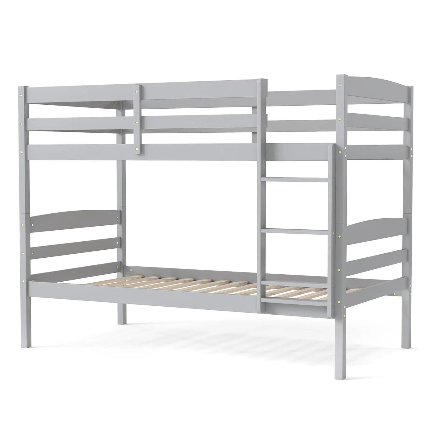 Solid Wood Twin Over Twin Bunk Bed Frame with High Guardrails and Integrated Ladder by DirectDeals