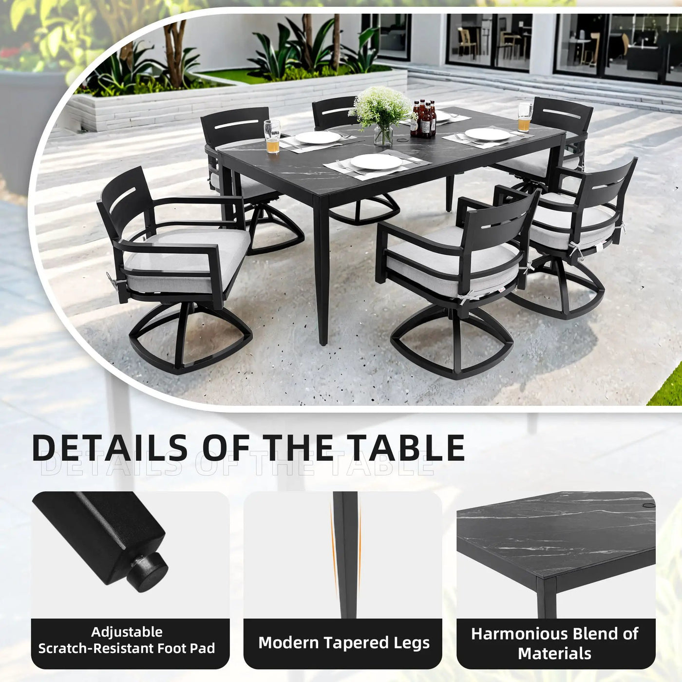 Outdoor Modern Patio Dining Table, Post Tapered Legs, Weatherproof & Rust Free by HouseOfZazla