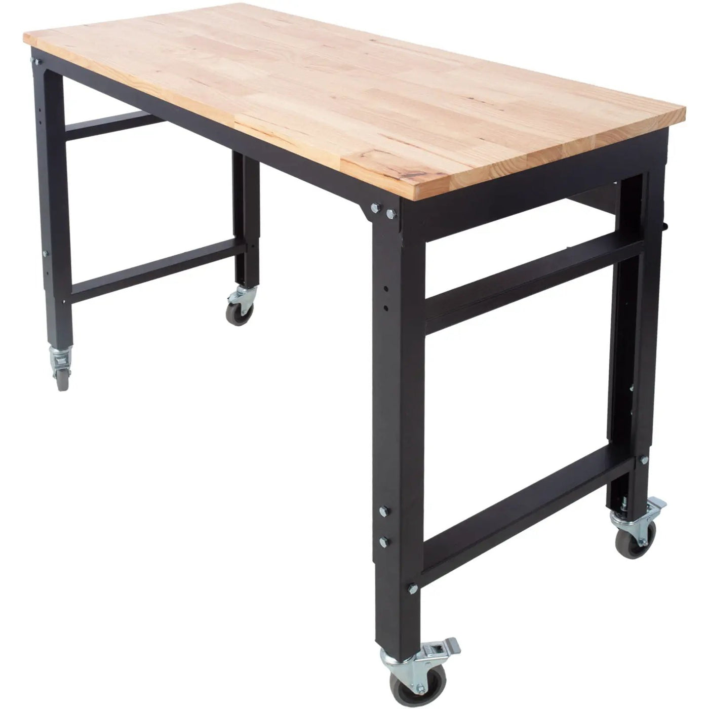 Wide Rolling Workbench For Garage, Adjustable Height, Workshop Tool Bench, Metal With Rubber Wood Top by HouseOfZazla