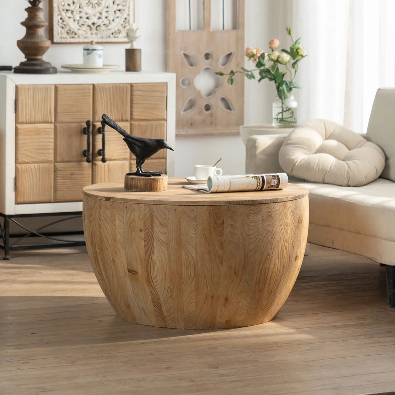 Vintage Style Barrel Coffee Table With Storage by Unique Piece Furniture