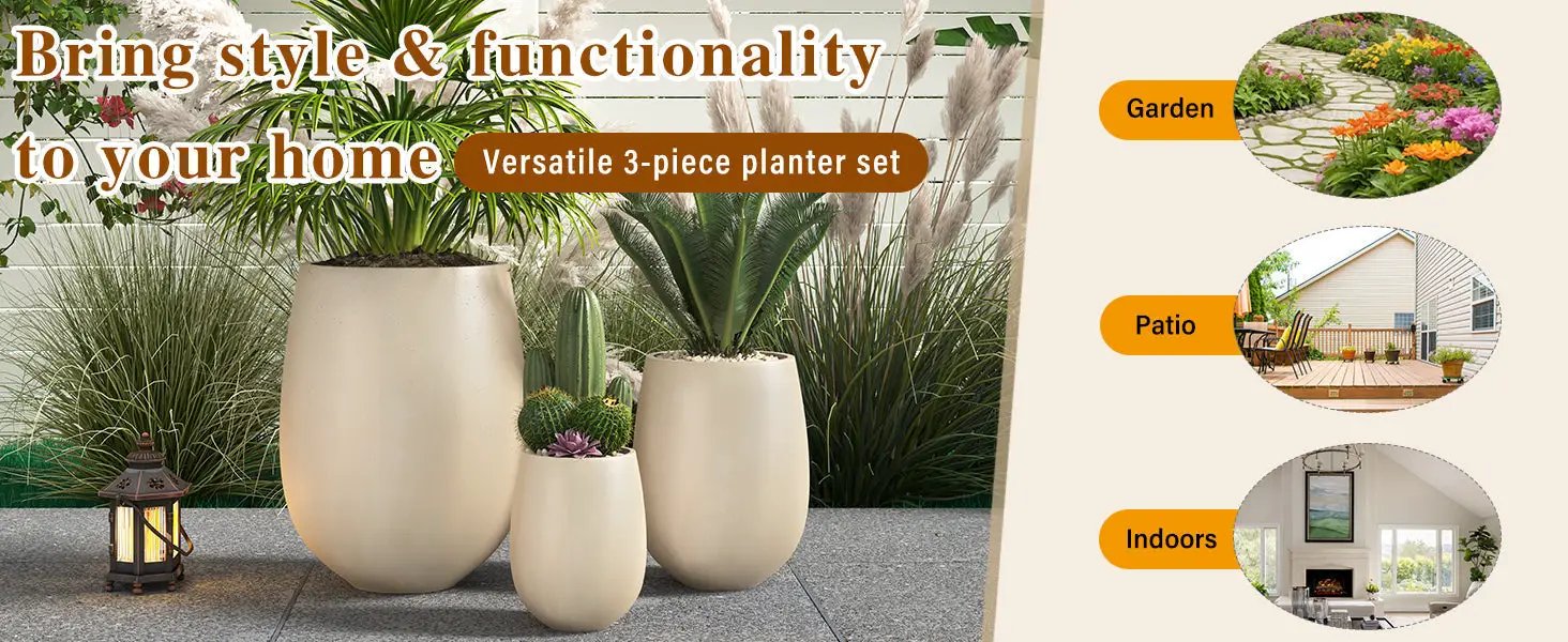 U_STYLE Lightweight Round MGO Outdoor Planter Set - 3 Sizes by HouseOfZazla