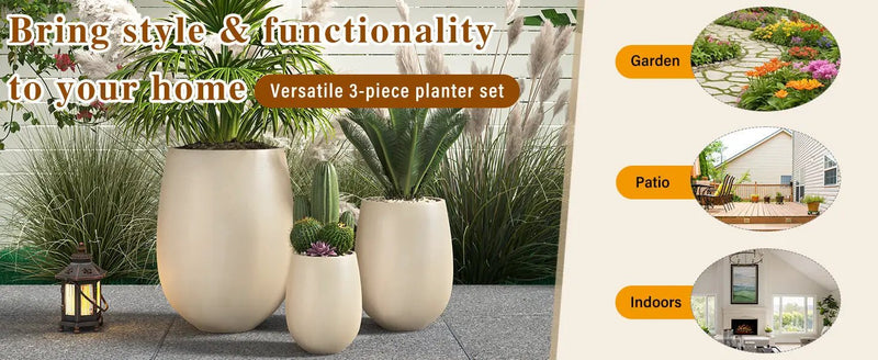 U_STYLE Lightweight Round MGO Outdoor Planter Set - 3 Sizes by HouseOfZazla