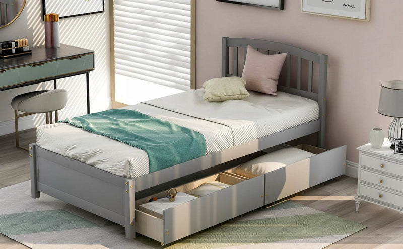 Platform Storage Bed Wood Bed Frame With Two Drawers And Headboard by HouseOfZazla
