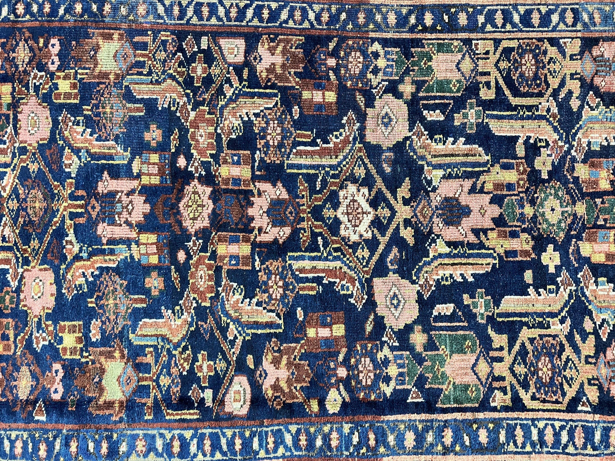 Caucasian Kalegy Rug 6x11, Wide Runner, Wool Hand Knotted Carpet, Navy Blue Tribal Rug, 1920s Antique Rug, 6 x 11 Oriental Carpet by Jewel Rugs