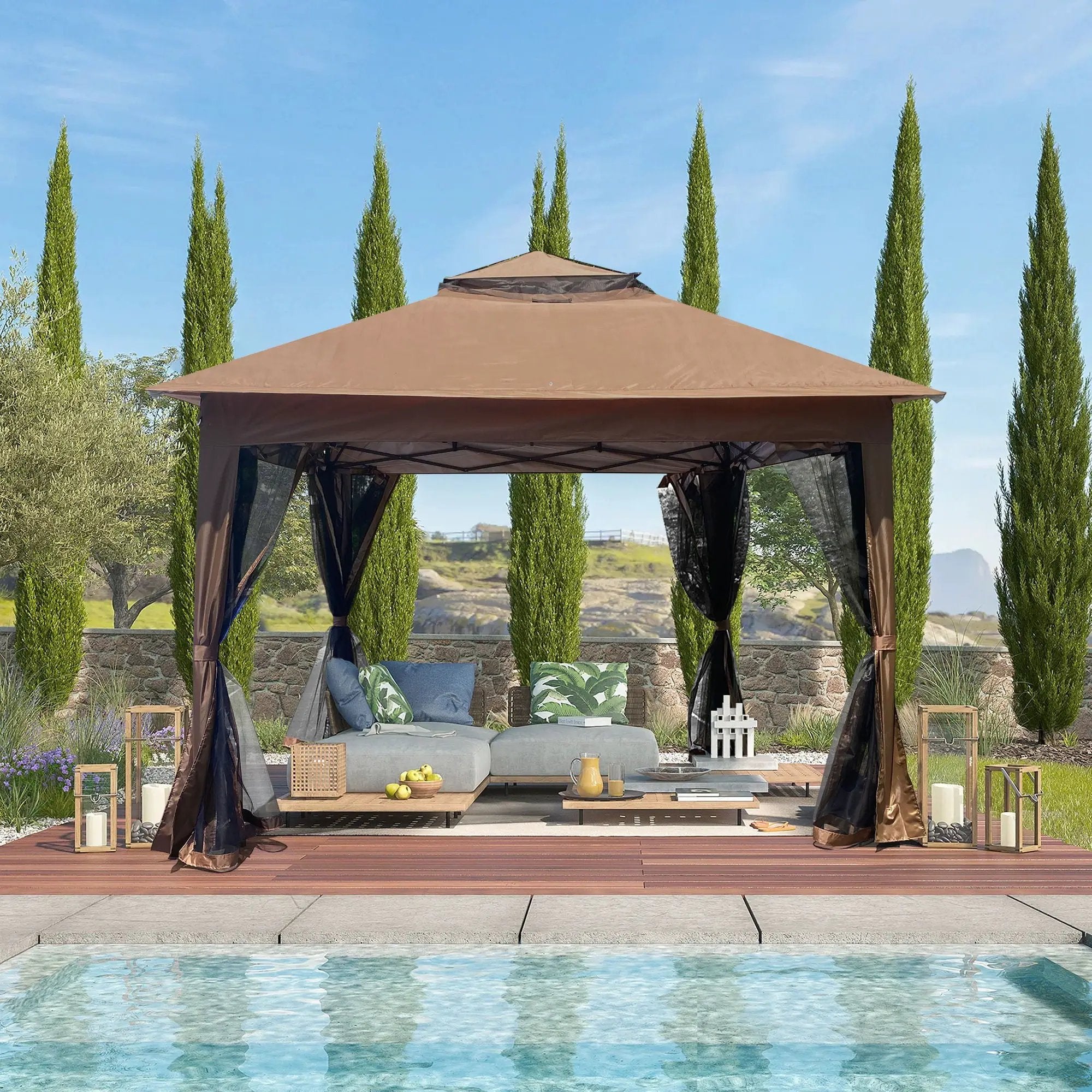 Outdoor Pop Up Gazebo Canopy With 2 Tier Soft Top And Removable Zipper Netting by Unique Piece Furniture