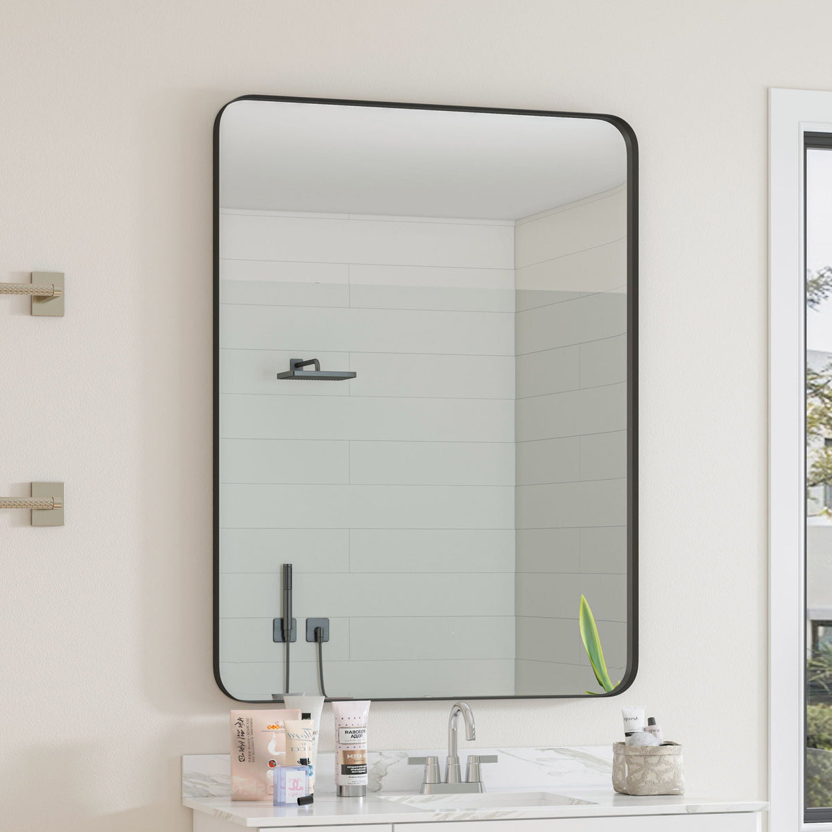 Rectangular Metal Framed Wall Mirror with Modern Design - Black, photo 15 of 23