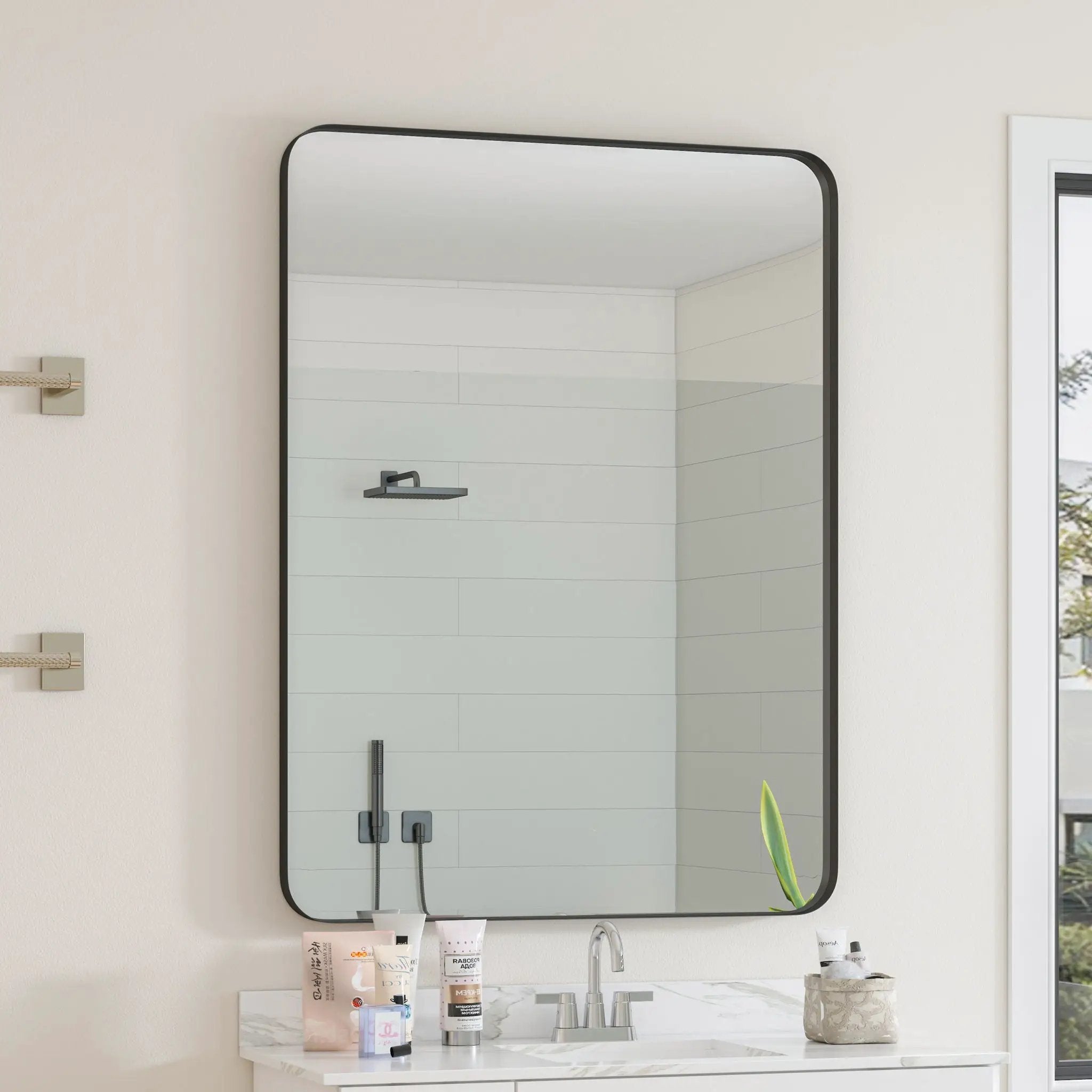 Wall Mirror Rectangular Mirror Metal Framed Mirror Vanity Mirror Dressing Mirror, For Bathroom, Living Room, Bedroom by Unique Piece Furniture
