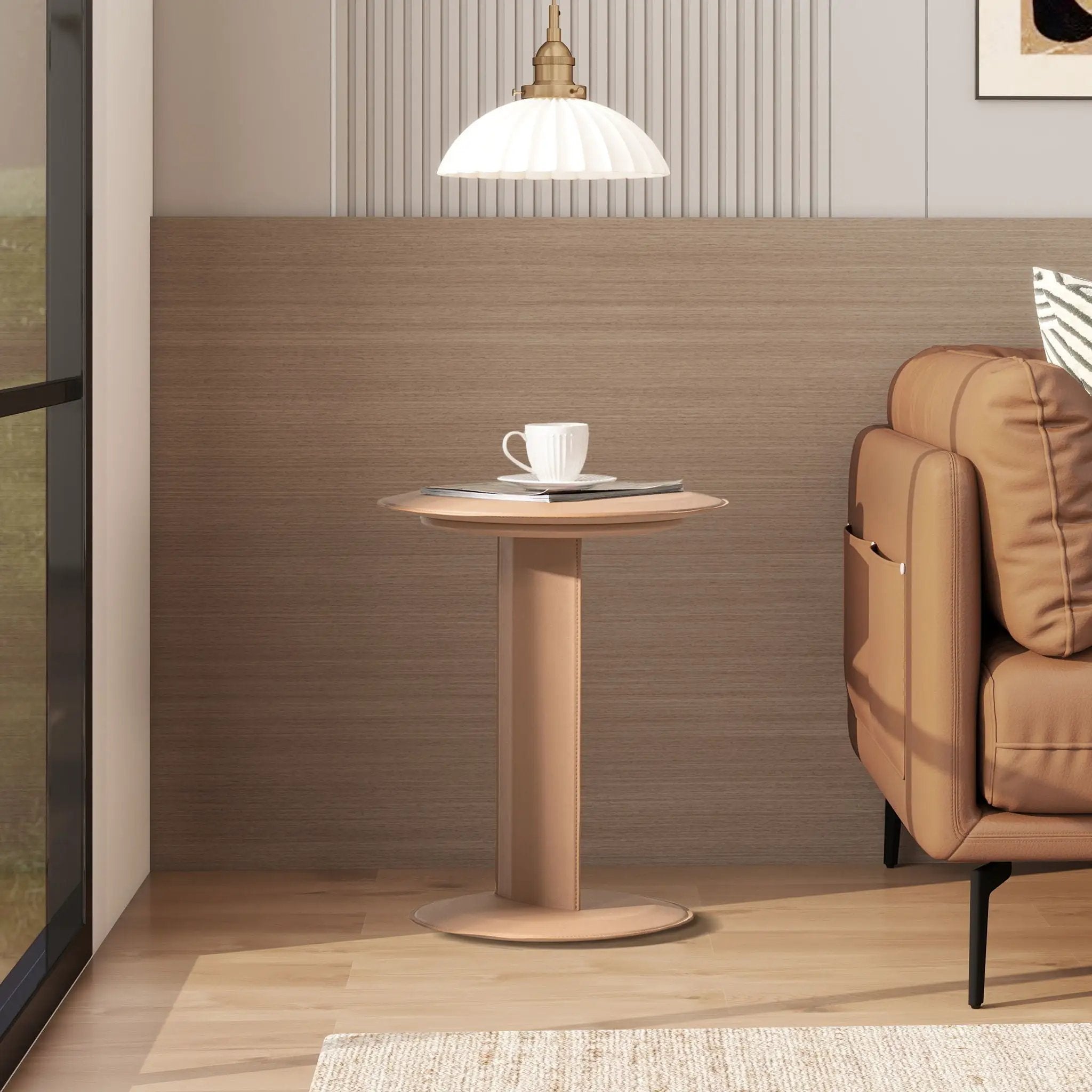 Mode - Leatherette Round C-Shaped Sofa Side Table - Saddle Brown by Unique Piece Furniture