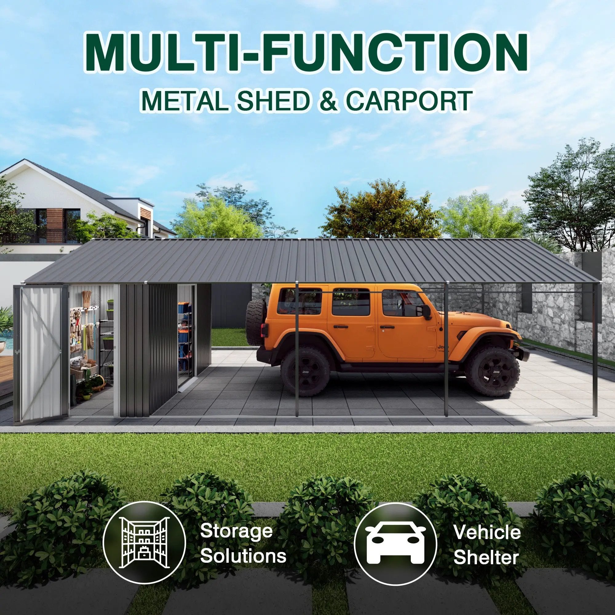12x25 FT Galvanized Steel Carport with Shelter and Shed by HouseOfZazla