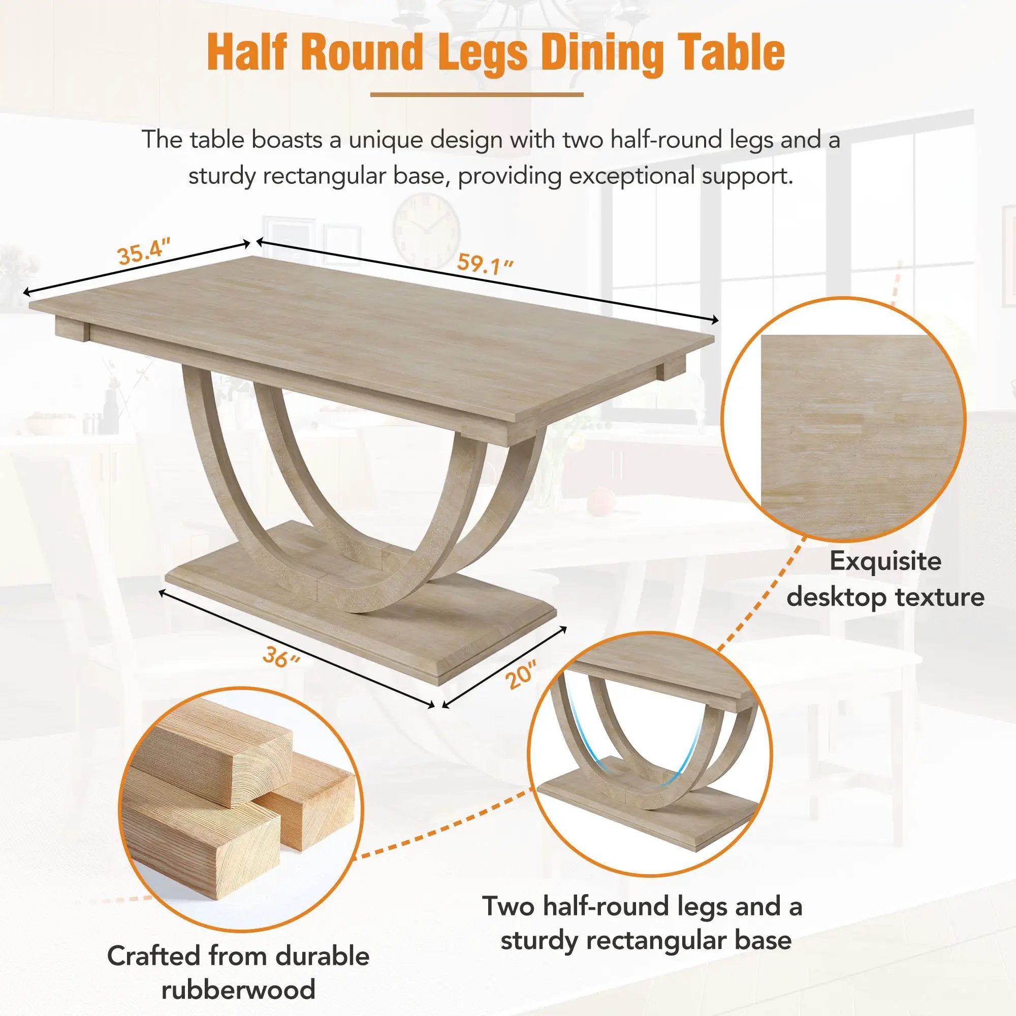 Topmax - 6 Piece Wood Half Round Dining Table Set Kitchen Table Set With Long Bench And 4 Dining Chairs, Modern Style by Unique Piece Furniture
