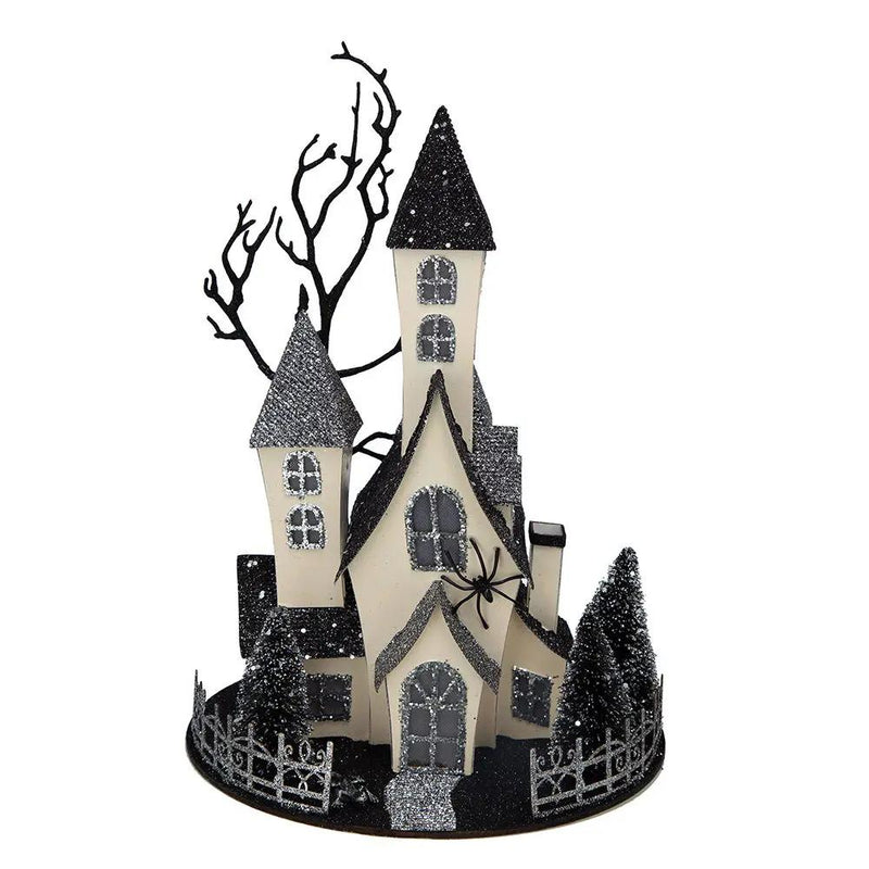 Cardboard Lighted Haunted House, Tabletop Holiday Halloween Decor, Battery Powered - Beige / Black by HouseOfZazla