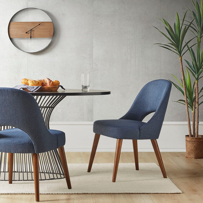 Upholstered Textured Dining Side Chair Set with Wood Frame - Navy, photo 9 of 11