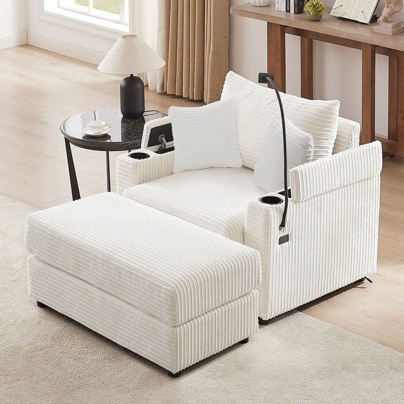 Modern Style Loveseat Sofa Sectional Sofa Couch With Storage Space, A Movable Ottoman, Two USB Ports, Two Cup Holders, A Phone Holder For Living Room by HouseOfZazla