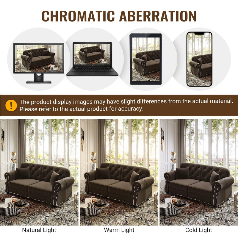 Upholstered Sofa Set With Nailhead Trim And Rolled Armrests, Includes Pillows