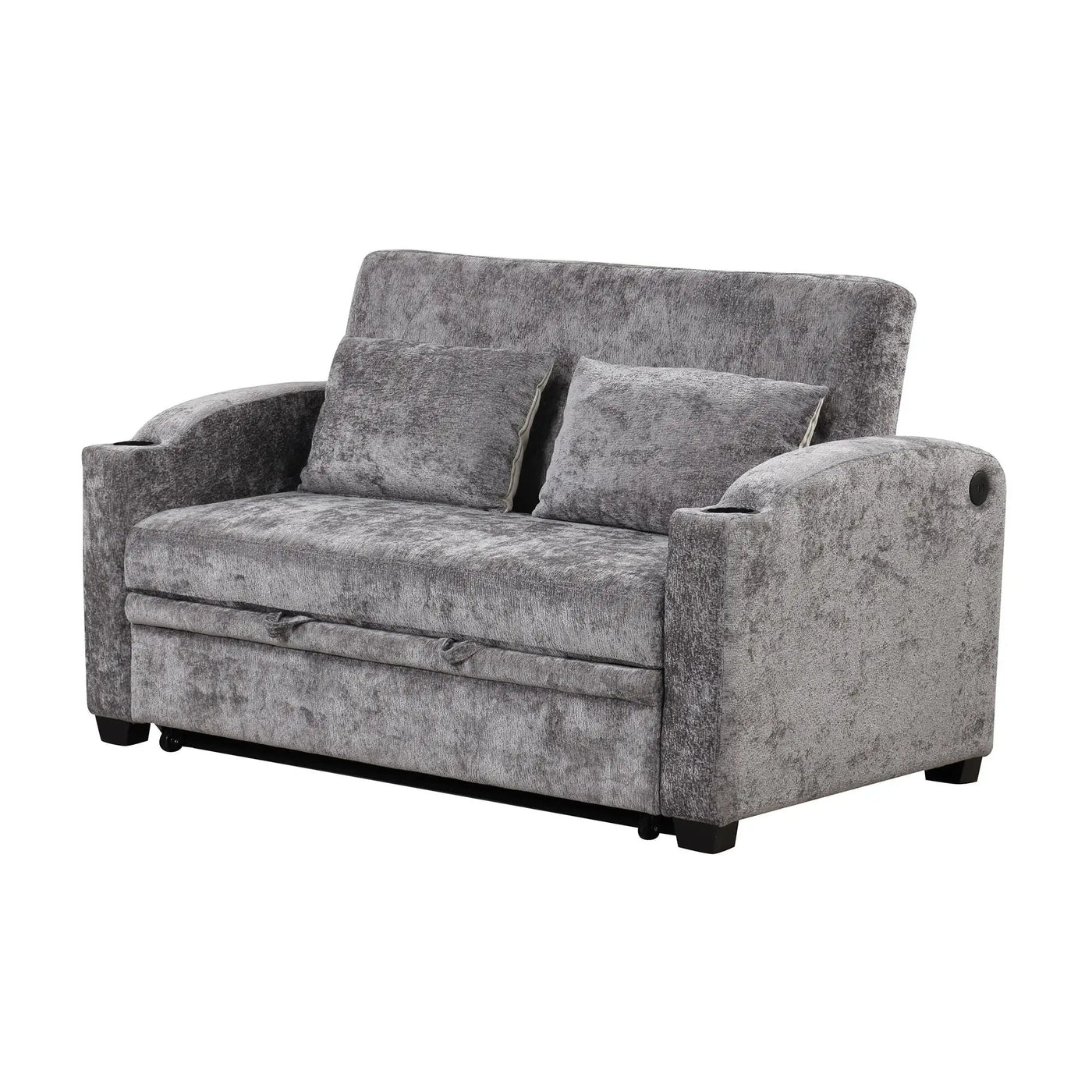 Pull Out Loveseat Sofa With Adjsutable Backrest, 2 Pillows, Cup Holders, USB Ports For Living Room by HouseOfZazla