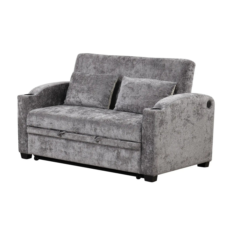 Pull Out Loveseat Sofa With Adjsutable Backrest, 2 Pillows, Cup Holders, USB Ports For Living Room by HouseOfZazla