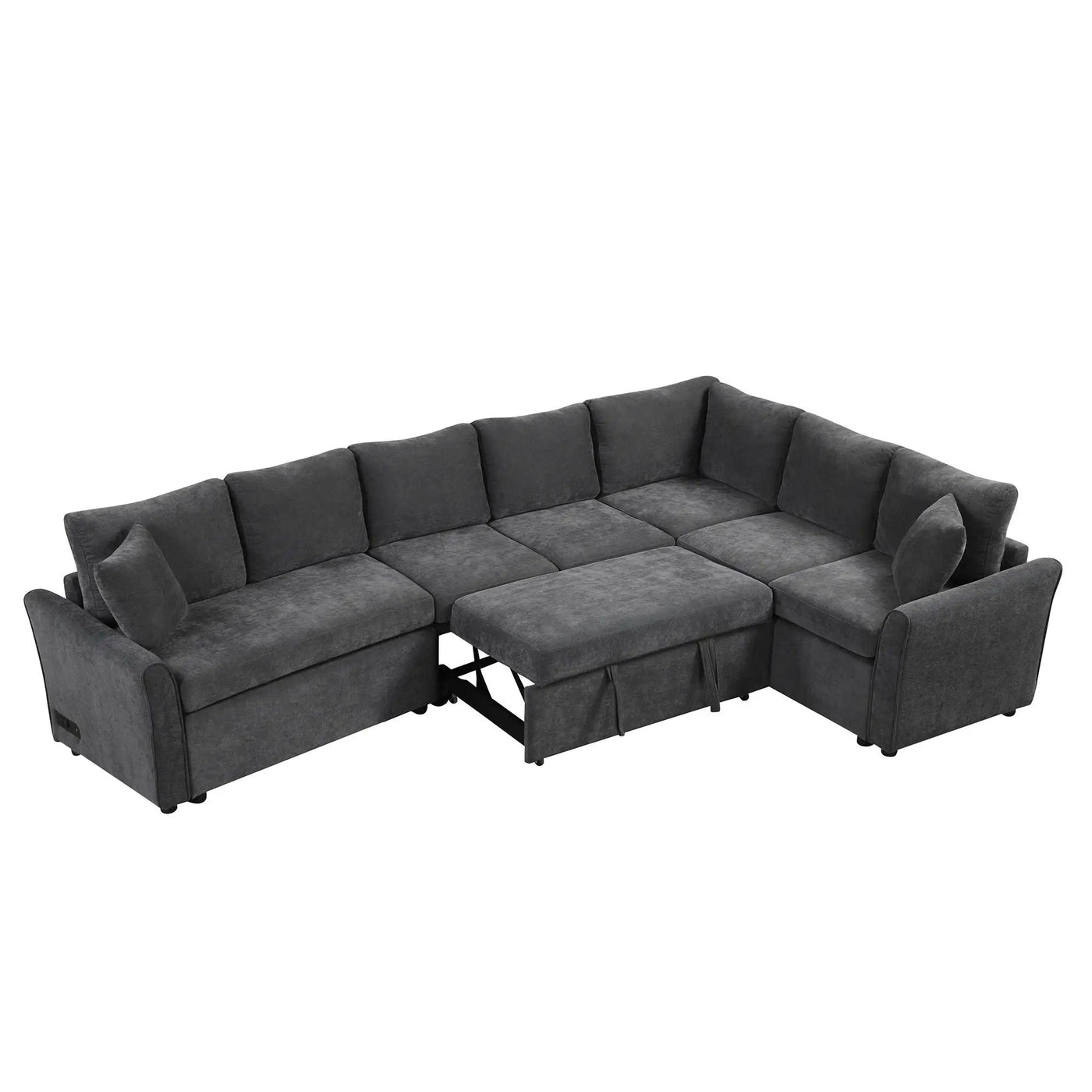 L-Shaped Sofa Convertible Sofa Bed Pull Out Sofa Sleeper With Two Back Pillows, Two USB Ports And Two Power Sockets For Living Room by HouseOfZazla