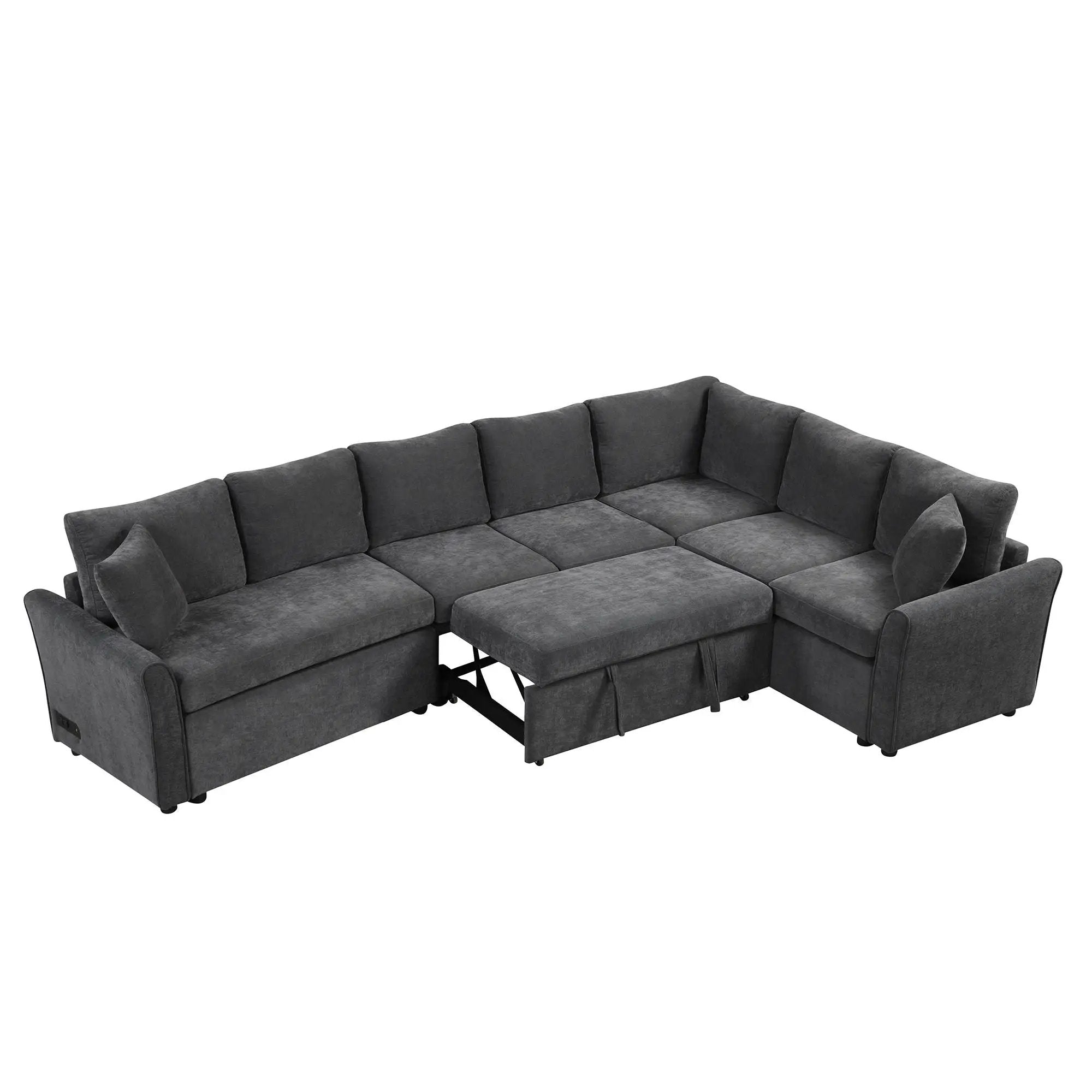 L-Shaped Sofa Convertible Sofa Bed Pull Out Sofa Sleeper With Two Back Pillows, Two USB Ports And Two Power Sockets For Living Room by HouseOfZazla