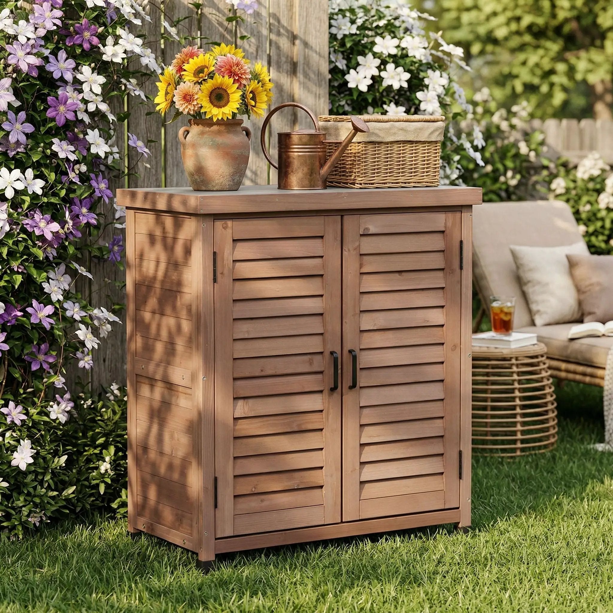 Potting Bench With Storage Cabinet And Metal Table Top For Outdoor by Unique Piece Furniture