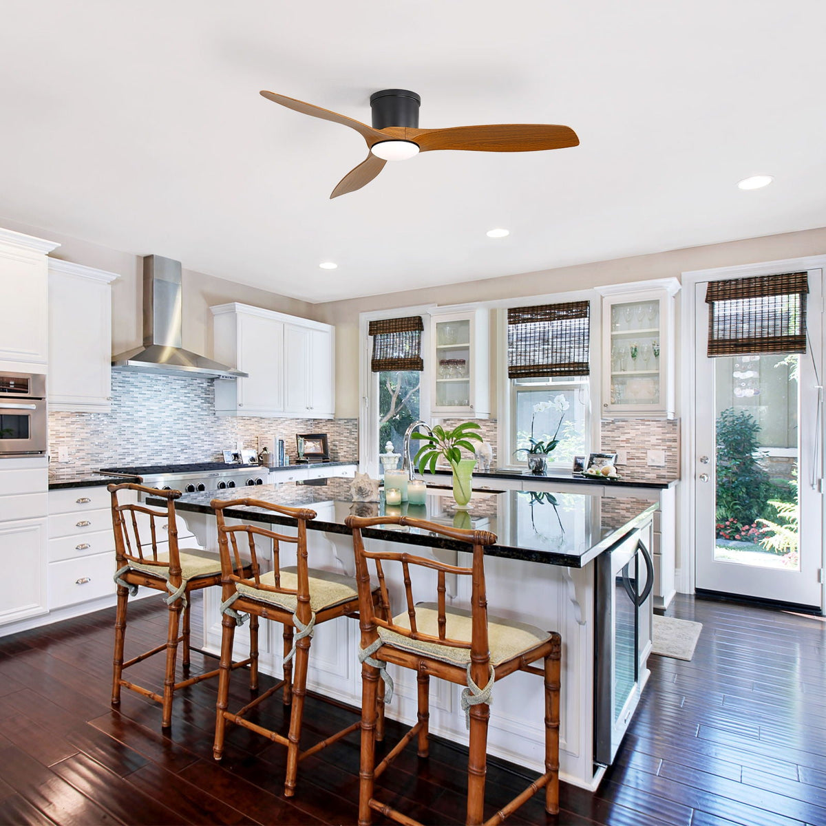 Flush Mount Ceiling Fan With Dimmable LED Light, 3 Blades, Reversible DC Motor Blades For Living Room, photo 16 of 21