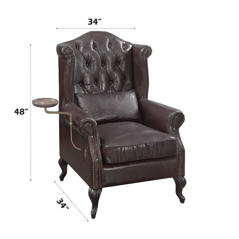 Pino - Vintage Top Grain Leather Accent Chair With 1 Toss Pillow - Brown by Unique Piece Furniture