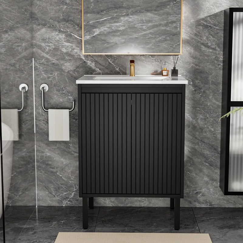 Bathroom Vanity With Ceramic Sink, Floor-Standing Design, Soft-Closing Drawers by Unique Piece Furniture