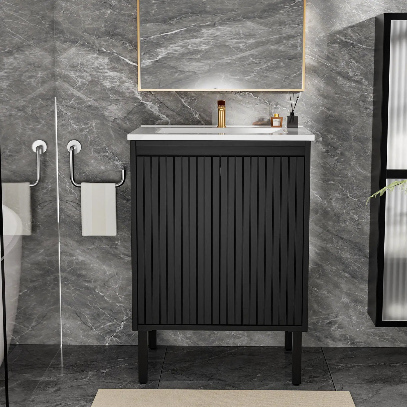 Bathroom Vanity With Ceramic Sink, Floor-Standing Design, Soft-Closing Drawers by HouseOfZazla
