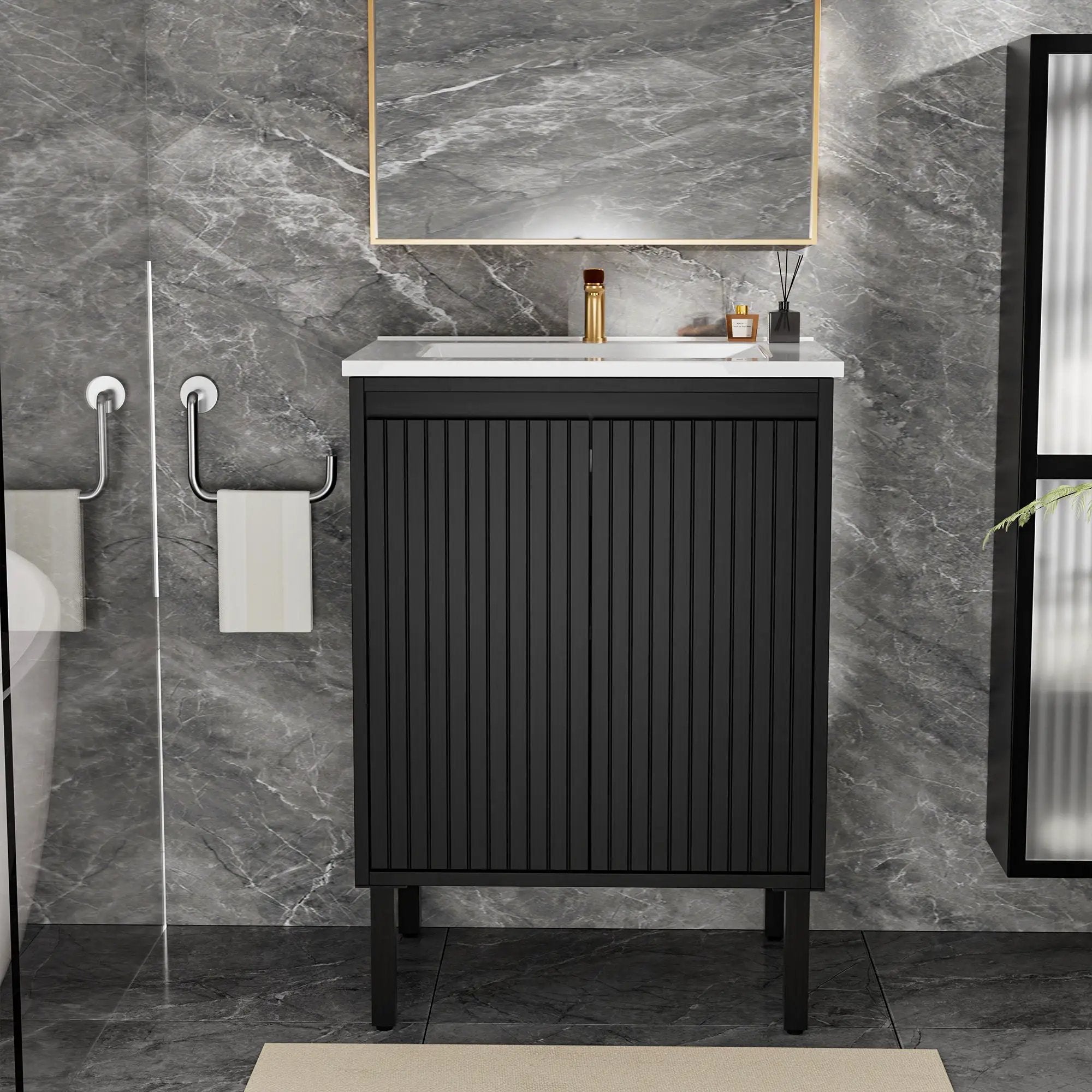 Bathroom Vanity With Ceramic Sink, Floor-Standing Design, Soft-Closing Drawers