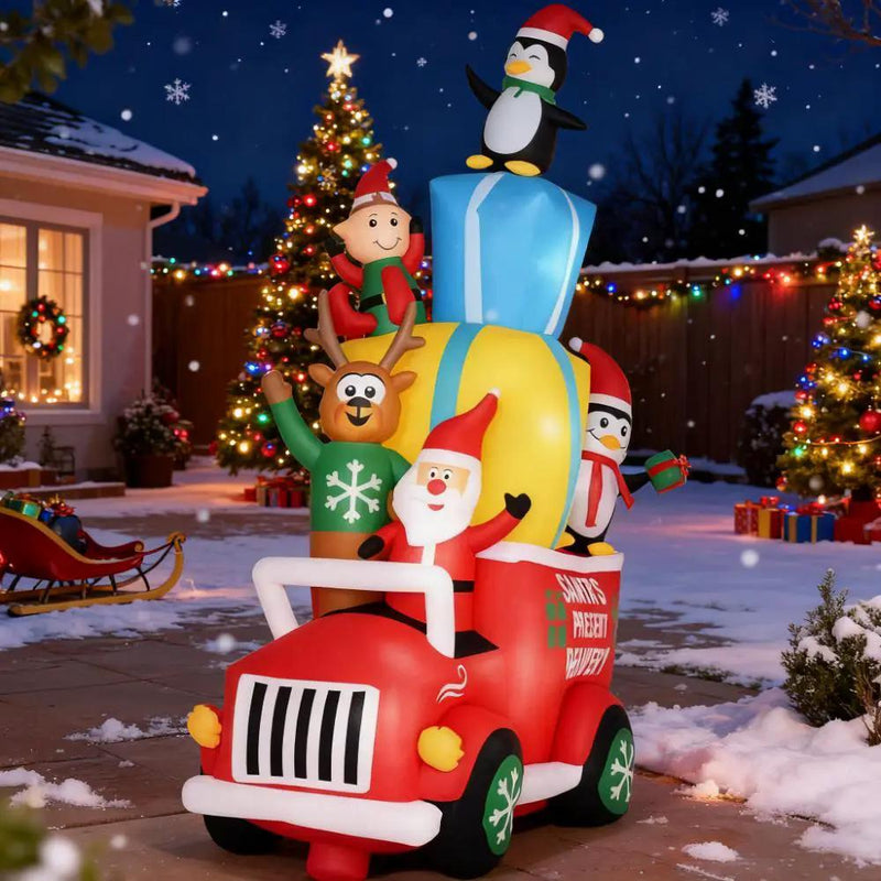 Inflatable Santa Gift Delivery Truck with Elf, Reindeer & Penguins by HouseOfZazla