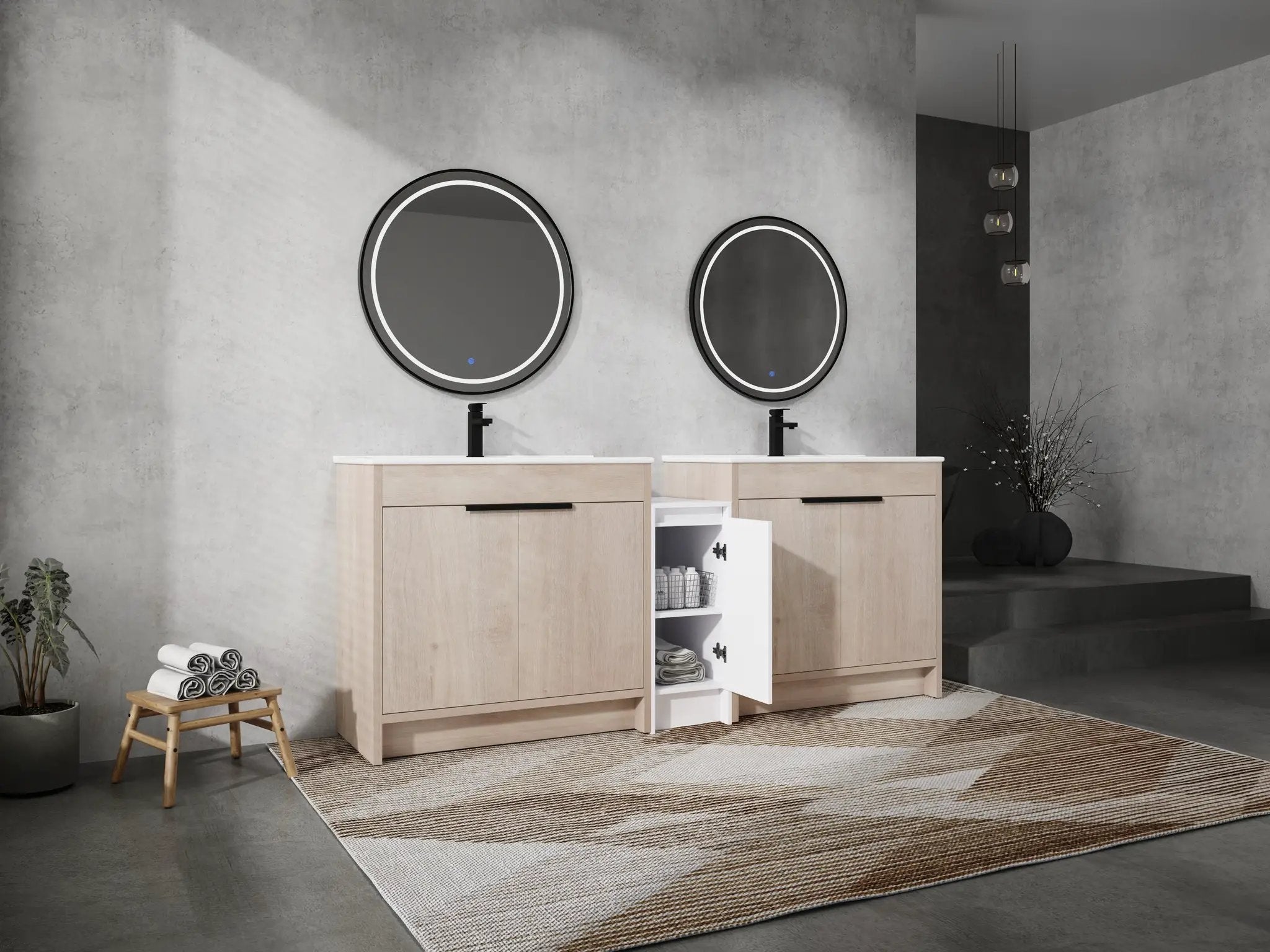 84 Inch Freestanding Bathroom Vanity with Ceramic Sink and Storage Cabinets by HouseOfZazla