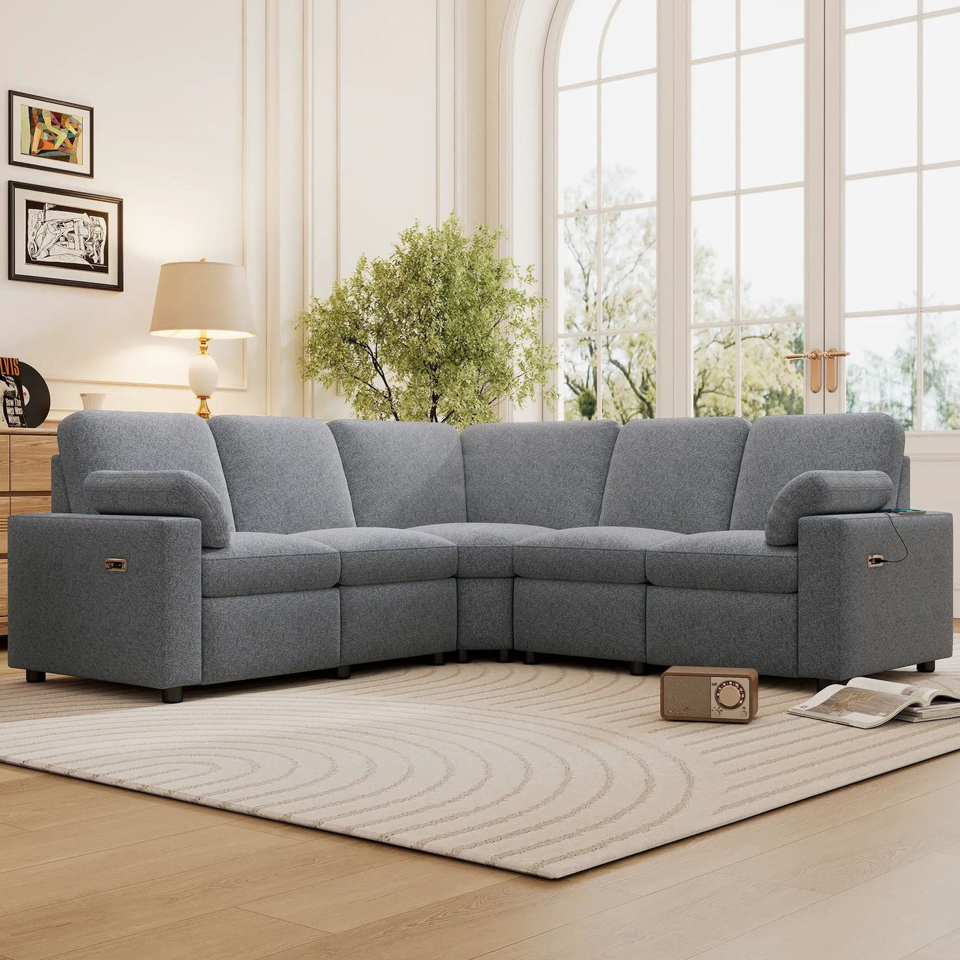 Power Recliner Sectional Sofa Home Theater Reclining Sofa With Two USB Ports, Two Storage Drawers For Living Room by HouseOfZazla