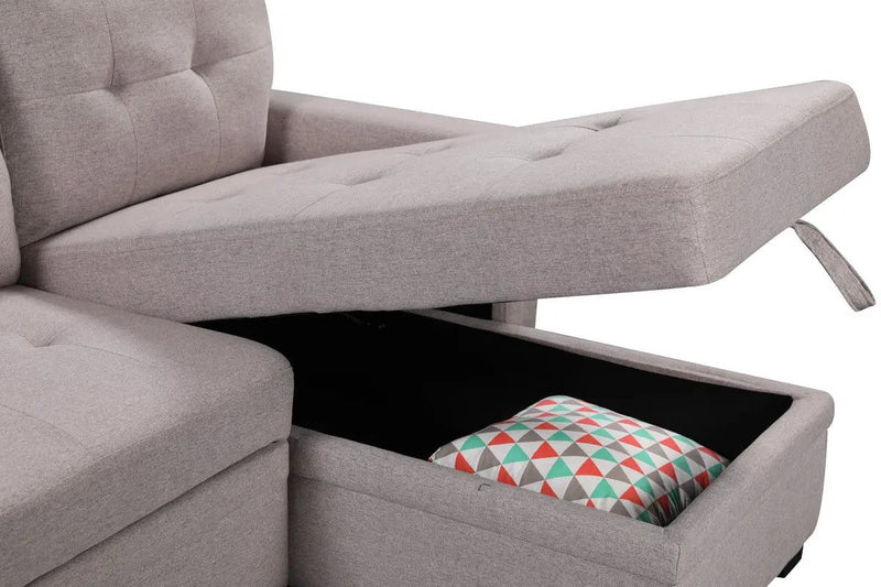Nathan - Reversible Sleeper Sectional Sofa With Storage Chaise, USB Charging Ports And Pocket by HouseOfZazla