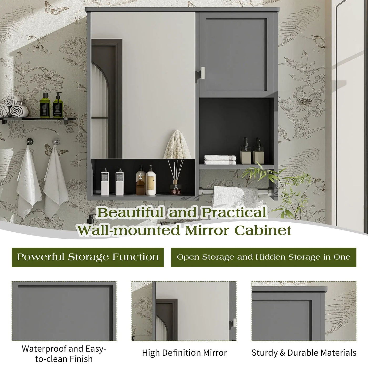 Modern Wall Mounted Bathroom Medicine Cabinet, Bathroom Wall Storage Cabinet With Mirror by HouseOfZazla