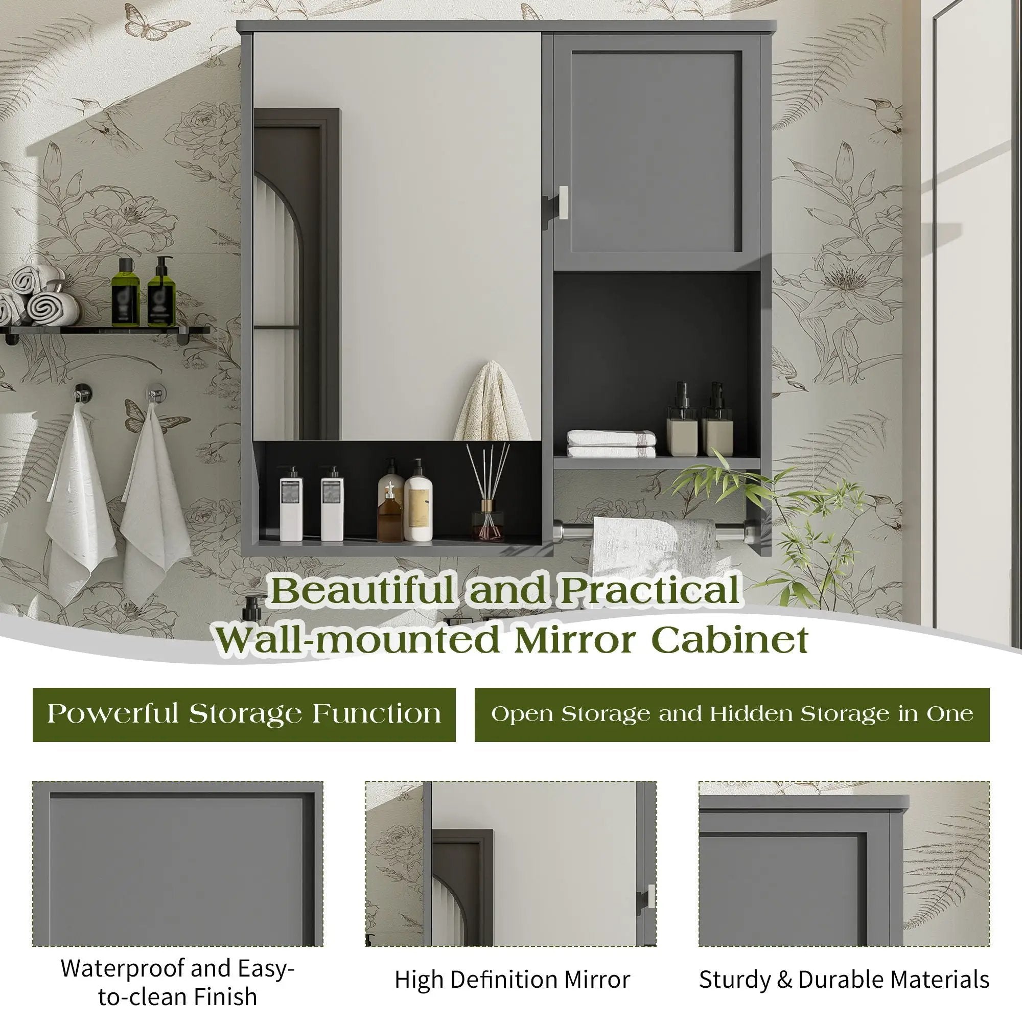 Modern Wall Mounted Bathroom Medicine Cabinet, Bathroom Wall Storage Cabinet With Mirror by HouseOfZazla