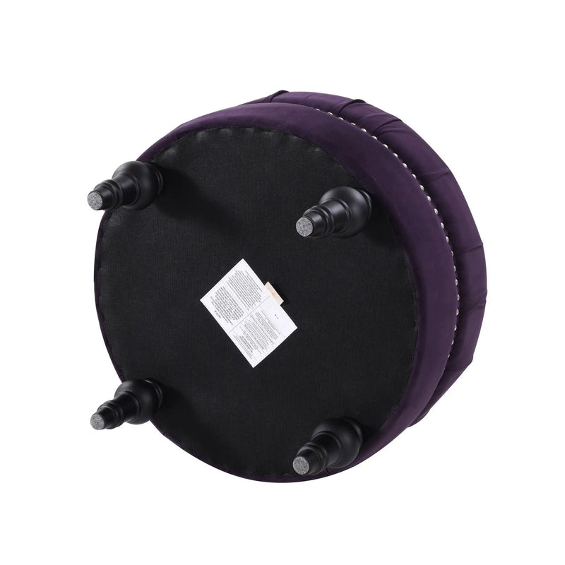 Dawn - Tufted Round Ottoman Nailhead Accents - Purple by HouseOfZazla